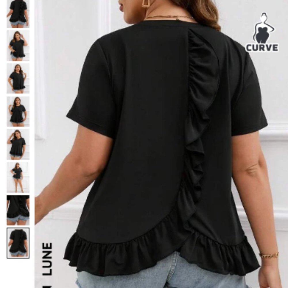 NWT SHEIN LUNE Plus Solid Ruffle Hem Top